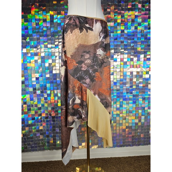 Dresses & Skirts - Asymmetrical Floral Midi Skirt Womens Brown Tan Renaissance Fairycore Western